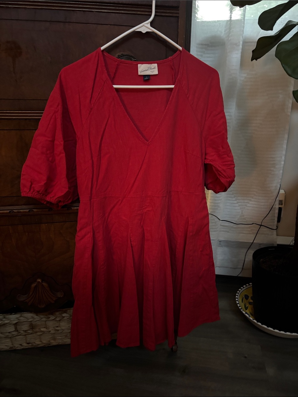 Universal Thread Red V-Neck Mini Dress with Puff Sleeves